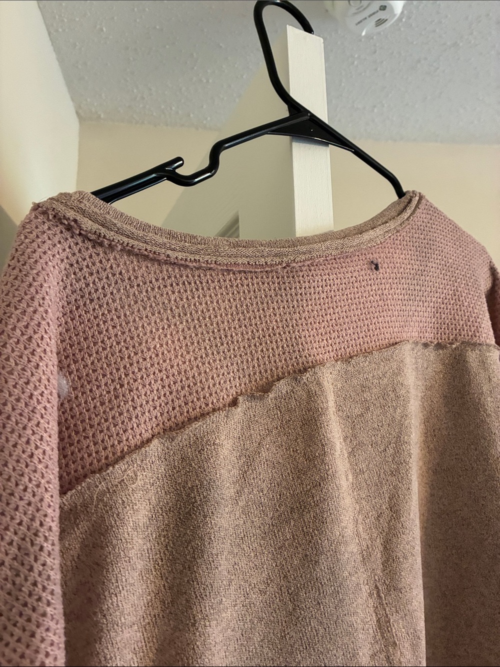 POL Pink and Taupe Patchwork Henley Sweatshirt - Picture 7 of 7